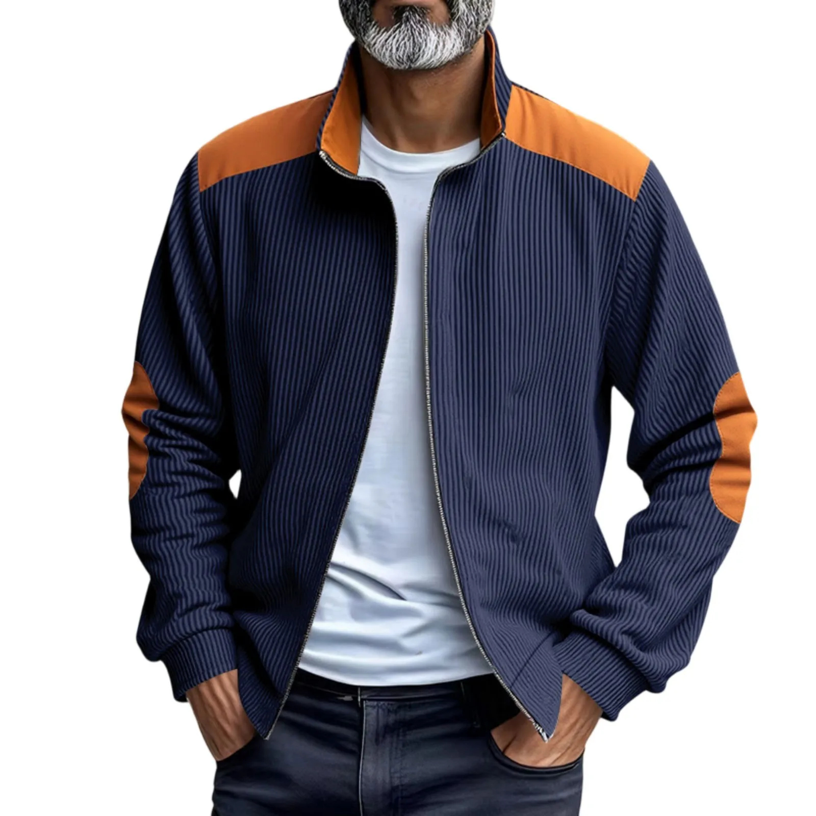 

Мужские вельветовые повседневные куртки в винтажном стиле, модные бейсбольные куртки свободного кроя с воротником-стойкой на молнии и цветными блоками, весна-осень