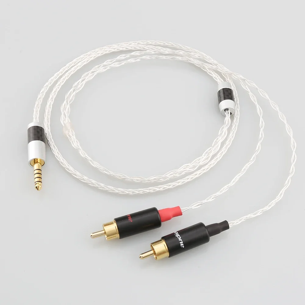 HIFI 8 النوى مطلي بالفضة 4.4 مم إلى 2rca جاك aux كابل الصوت سماعة أمبير ربط خط Interfaz de audio