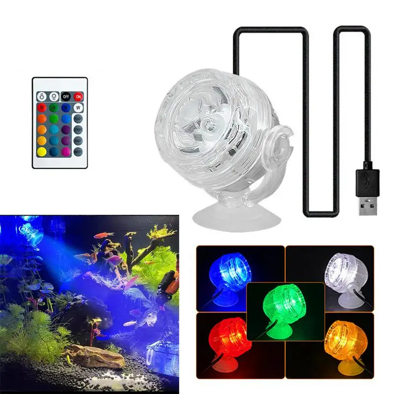 Submersible Aquarium Spotlight 6-Color Changing Pool LED Lights IP68 Waterproof Small Water Lamp for Romantic Aquarium Fish Tank