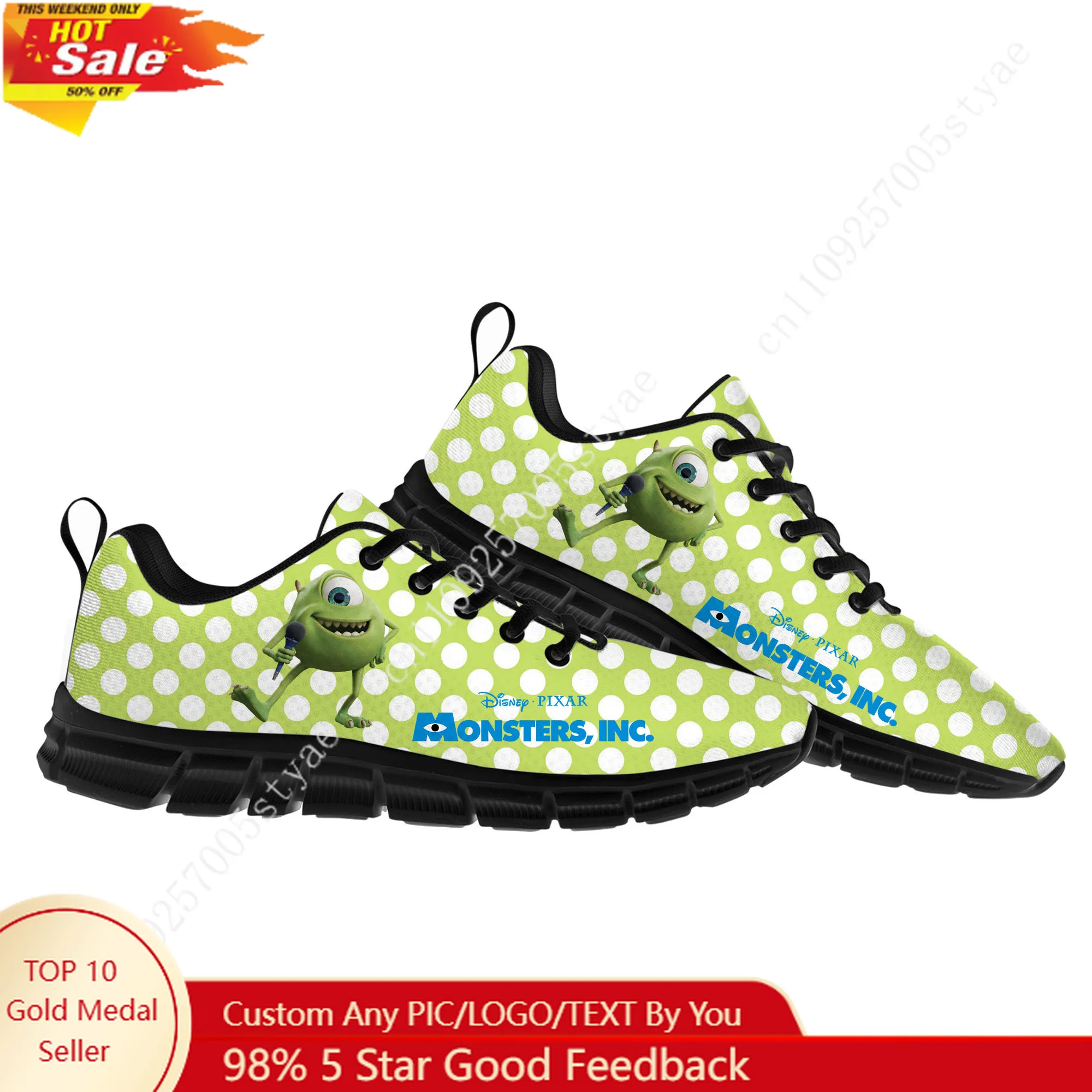 Mike Wazowski Sports Shoes Disney Cartoon Decorate Sneakers Design Your Logo Text Party Holiday Gifts Custom Shoe