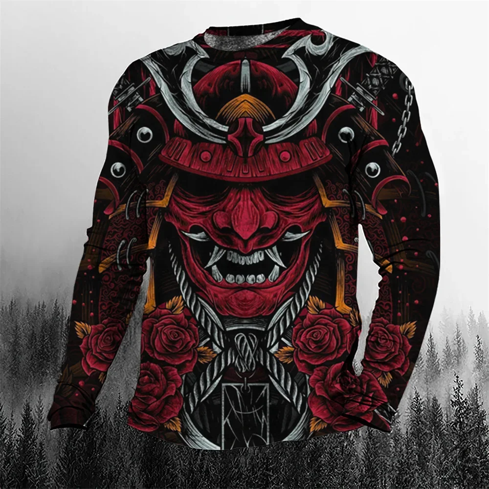 

2024 Fall Cool Vintage Samurai 3D Printed Men's T-shirt O-Neck Casual Men's Clothing Oversized Cartoon Long Sleeve Tops