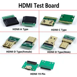 HDMI Test Board Female Male PCB Board Type A C D Standard Male Plug with PCB board 19P HDMI-compatible Connector Test Board