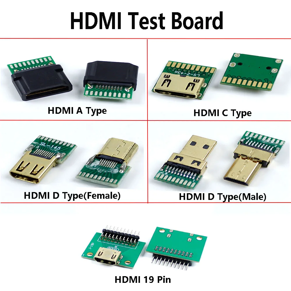 1pc HDMI Test Board Female Male PCB Board Type A C D Standard Male Plug with PCB board 19P HDMI-compatible Connector Test Board