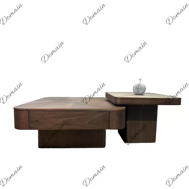 Walnut Square Coffee Table Set of 2, Mid-Century Modern, Space-Saving for Small Apartment Home