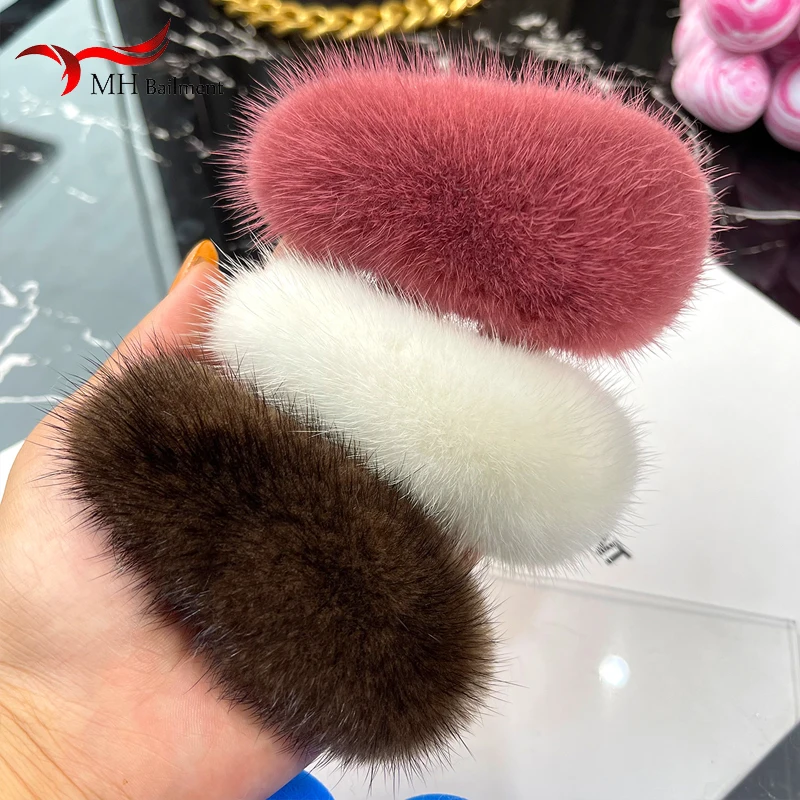 Mink Fur Hairpin Korean Simple Cute Plush Clip Headdress Girls Hair Accessories Luxury Fashion Ladies Hairgrip Headwear Women