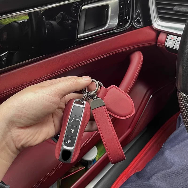 For Porsche Leather Car Key Case Keycase Key Fob Remote Cover Shell Replace For Cayenne Panamera Taycan 911 New Style