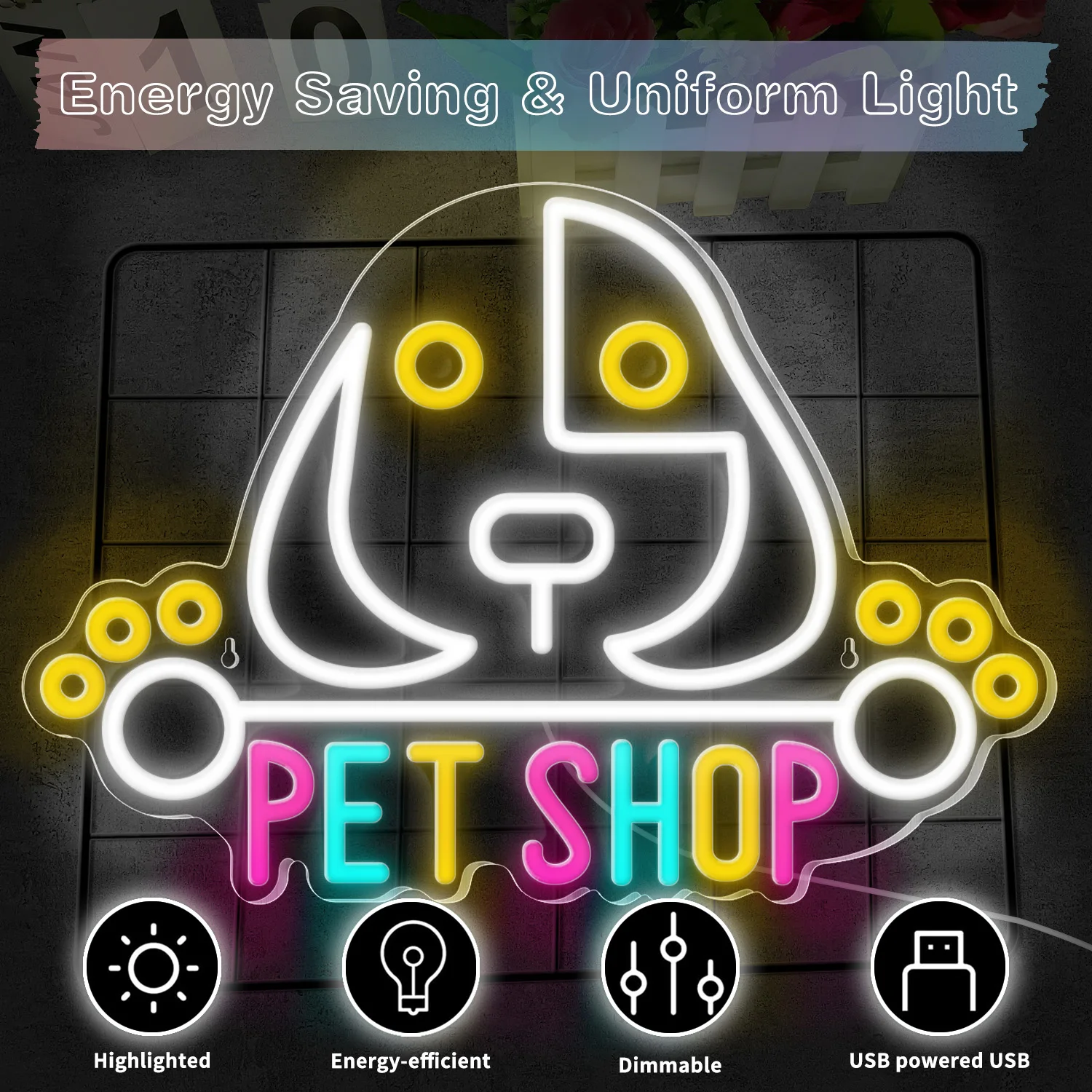 أضواء النيون PET SHOP مرحة ودافئة باللون، مناسبة لإضاءة الجو في متاجر الحيوانات الأليفة أو غرف النوم أو العمل #5