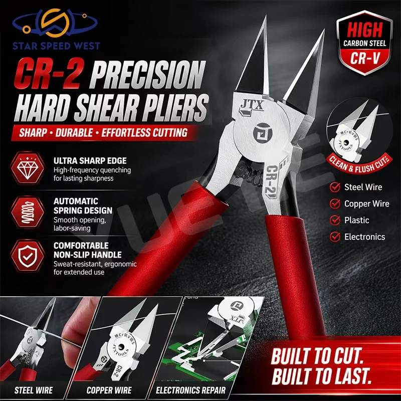 

JTX CR-2 Cr-V Steel Precision Hard Cutting Diagonal Pliers for Mobile Phone Maintenance Shield Cutting Hand Tools