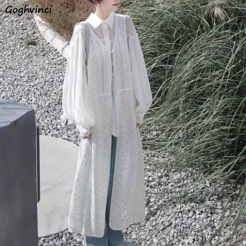 

Sleeveless Cardigan Women Hollow Out Sun-proof Loose Fit Casual Knitted Outwear All-match Mid-length Popular Summer Trendy Cozy