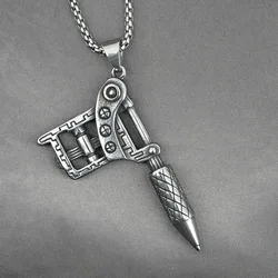 Punk Hip Hop Stainless Steel Tattoo Machine Pendant Necklace Personalized Men's Rock Rap Cool Party Jewelry