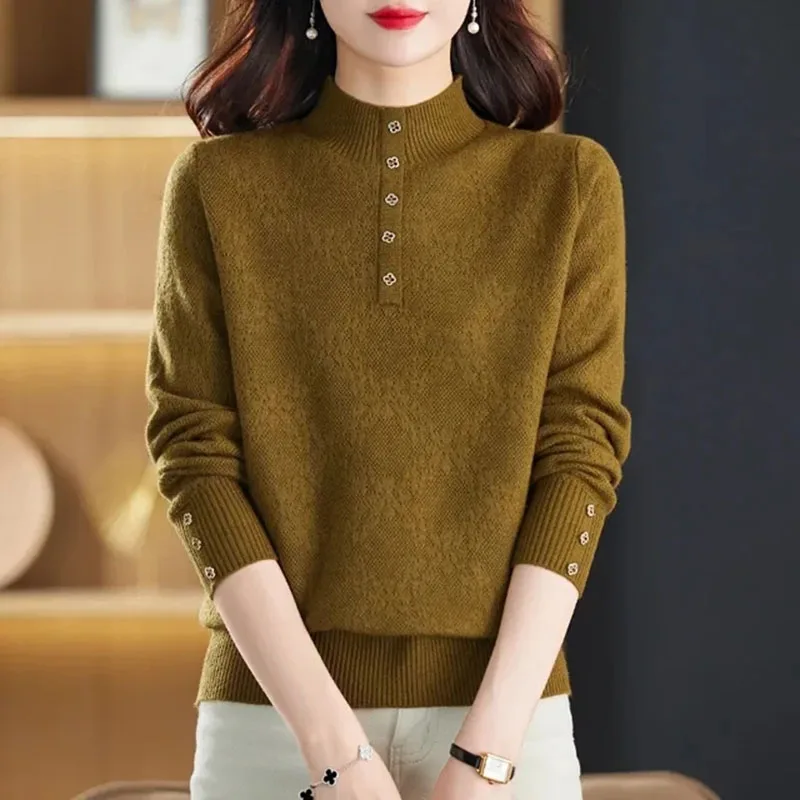 

2024 Spring Autumn New Middle-Aged Mother Womens Pullovers Sweaters Loose Casual Knitted Bottoming Shirt Jumper Knitwear Femme