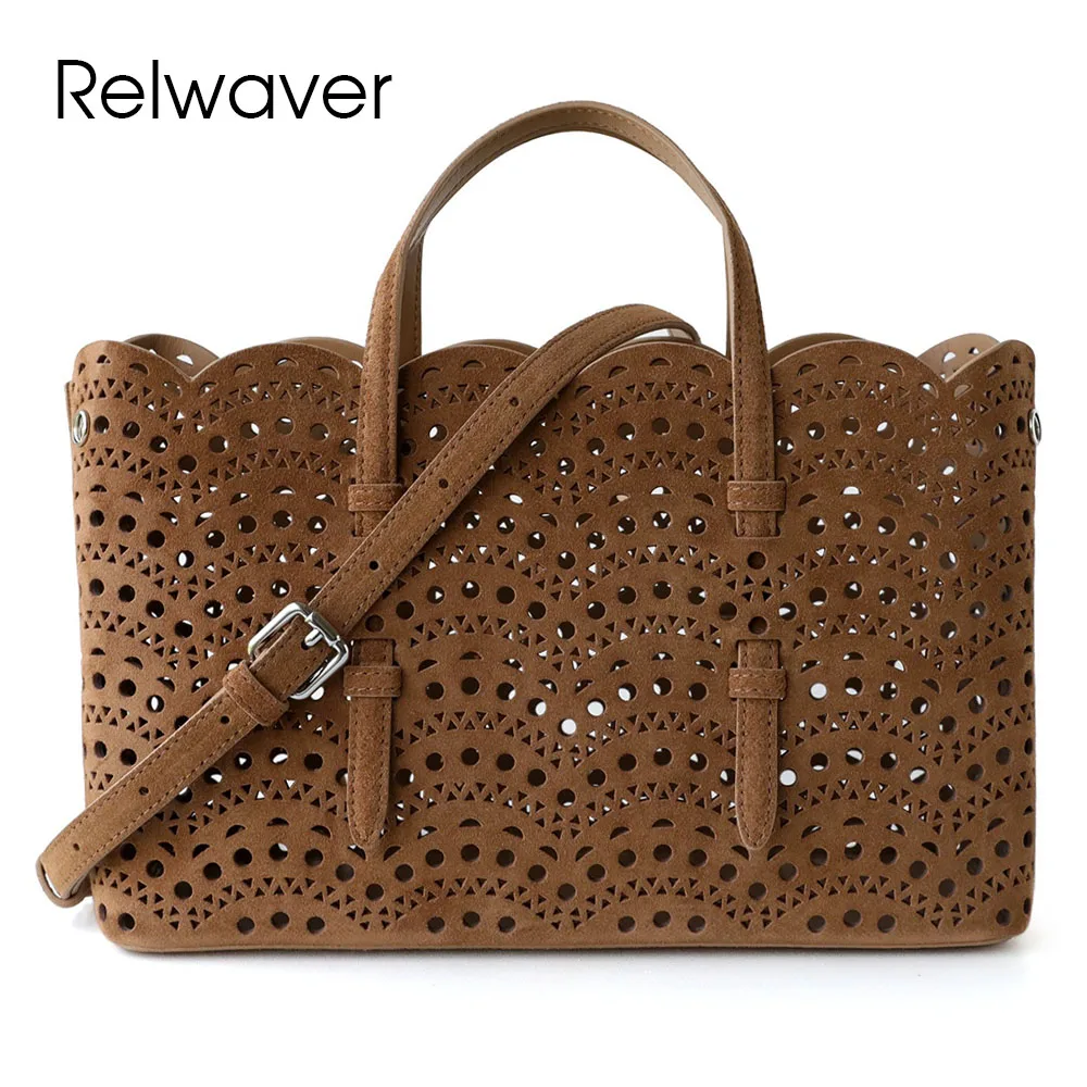 

Relwaver women handbag hollowed suede cowhide shoulder bag 2025 autumn winter fashion crossbody bag party women bag
