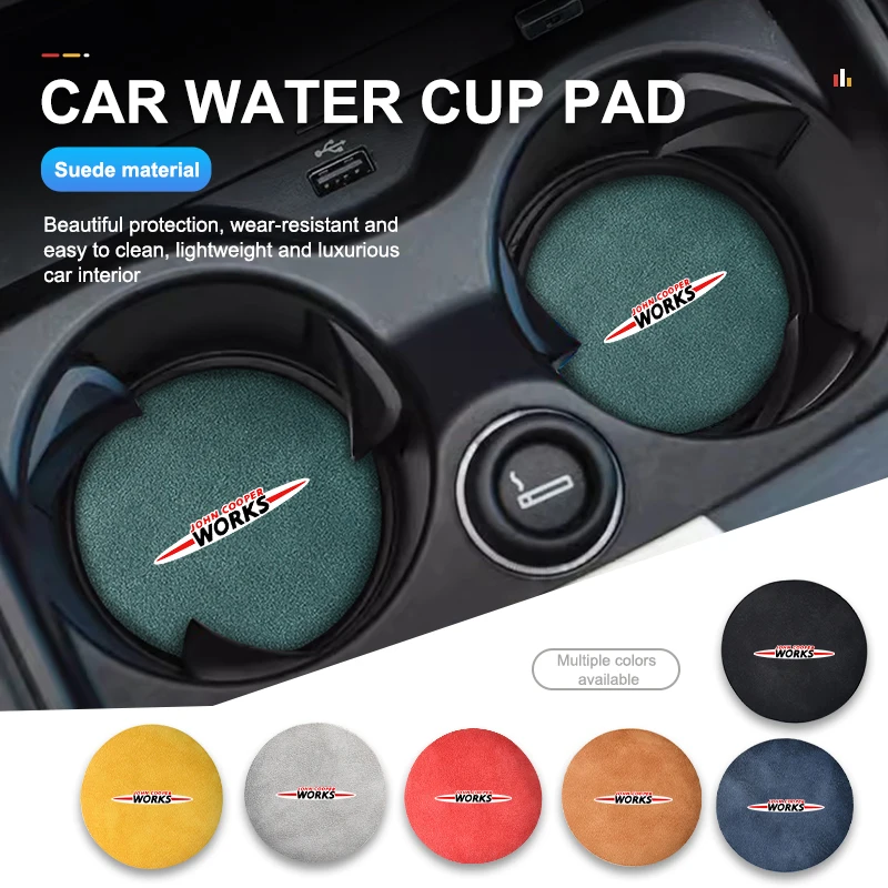 2Pcs Car Coaster Anti-slip Suede Water Cup Mat Car Accessories For MINI Cooper S R50 R52 R53 R55 R56 F54 F55 F56 F60