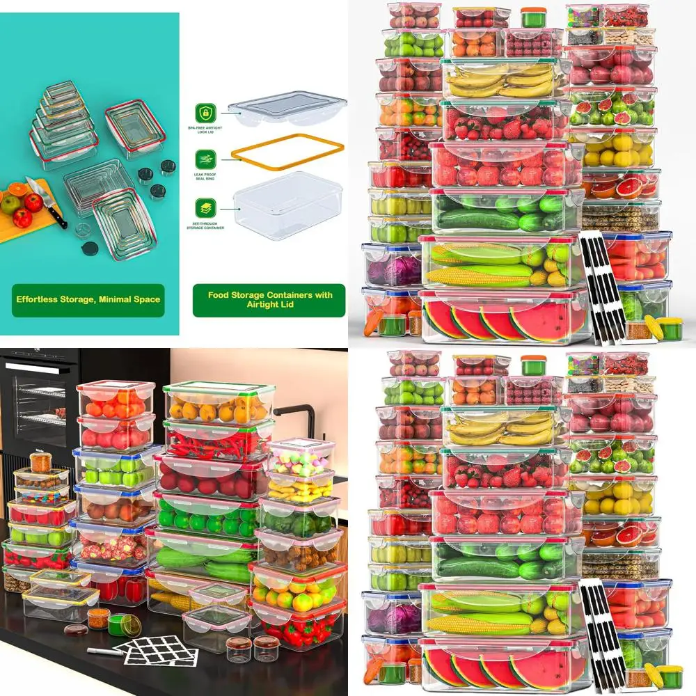 

70-Piece Large to Small Airtight Food Storage Containers - 22812 ML Stackable, BPA-Free, Leak-Proof, Microwave Safe