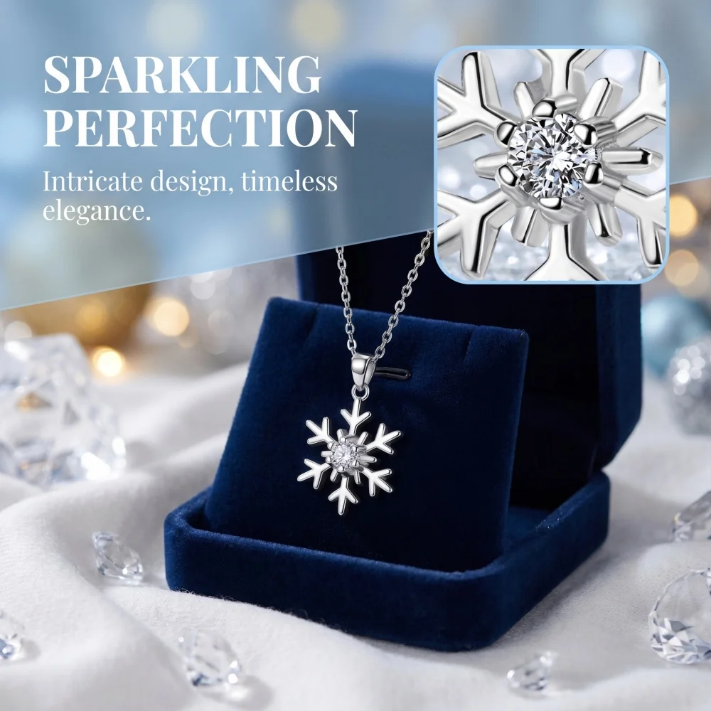 925 Sterling Silver Fashion Light Luxury Small Snowflake Zircon Necklace, Birthday Party Anniversary Gift, Ladies Jewelry