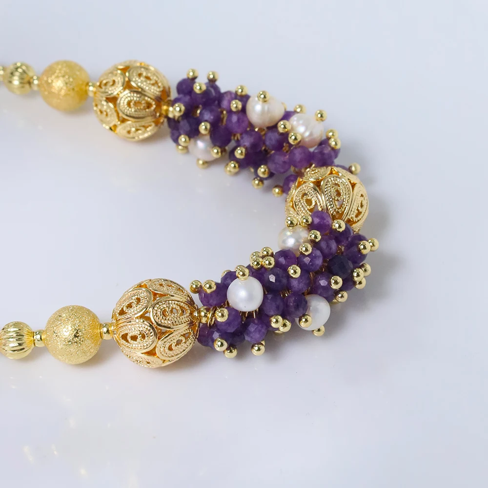Natural Freshwater Pearl Amethyst Flower Cluster Necklace Korean Women's Luxury Jewelry Fashion Women's and Girls' Gifts GN0621 - Image 5