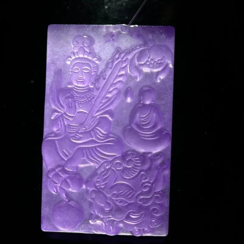 

Certified Natural A high Ice purple Jade Jadeite Manjusri Pendant&Necklaces Manjusri Bodhisattva