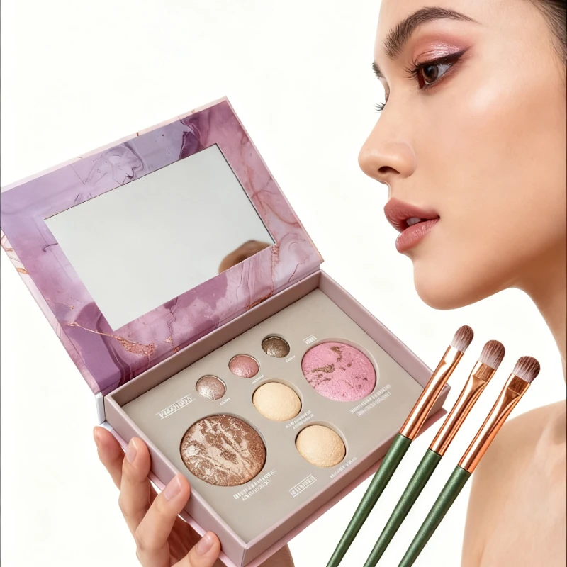 Paleta de sombras cozidas em 7 cores - Paleta de maquiagem brilhante - Bronzer facial, blush brilhante, iluminadores, sombras, paletas de maquiagem cozinhadas