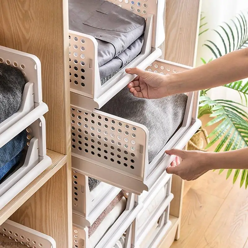 Wardrobe Closet Clothes Organizer Stackable Drawer Shirt Storage Basket Box Plastic Multi-layer Clothe Rack Storage Tool Bedroom