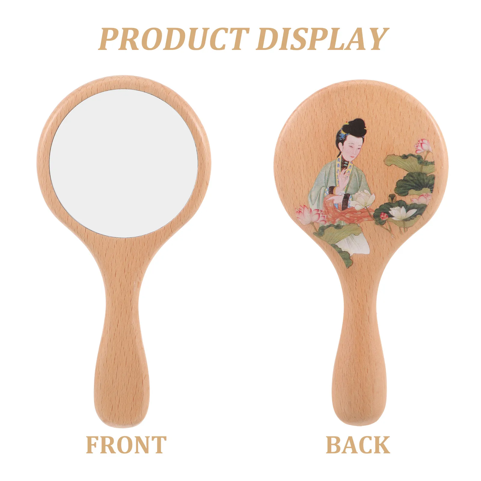 

Vintage Wooden Handheld Small Portable Mirror For Travel Makeup Hand Mirror For Women Daily Use Bedroom Bathroom Office