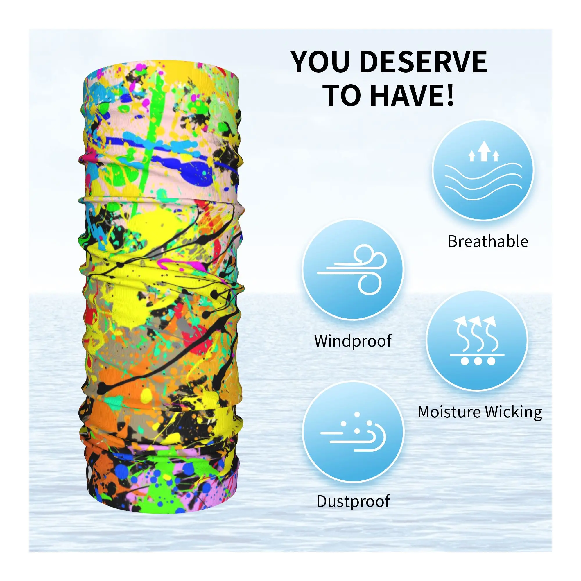 ผ้าพันคอป้องกันลมลายกราฟฟิตี้สตรีทป๊อปอาร์ต สำหรับเดินป่า ผ้าคลุมหน้าหลากสีลายพรางอเนกประสงค์