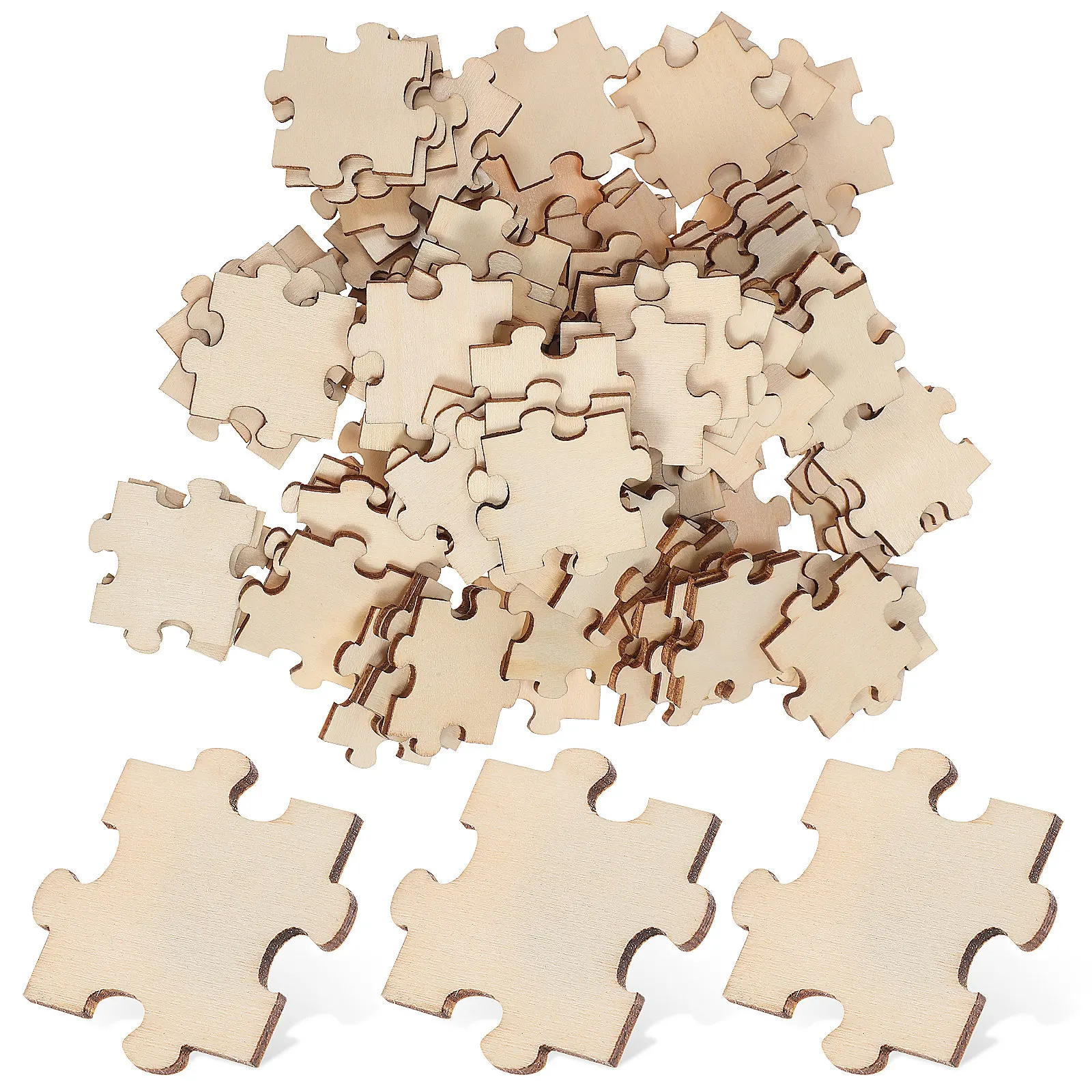 

100Pcs Unfinished Wooden Puzzle Pieces Blank Jigsaw Craft Kit for Painting Drawing Engraving DIY Art Projects Classroom