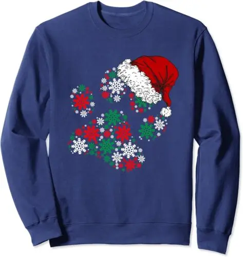 

Polarshe Merry Christmas Dog Paws Lights Santa Hat Snowflake Unisex Crewneck Sweatshirt