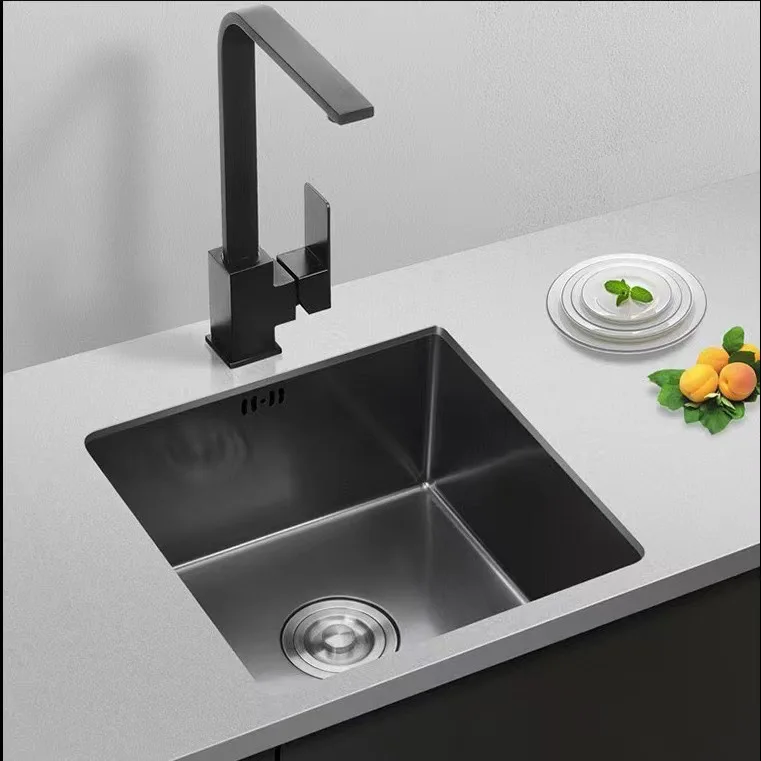 

Nano black handmade sink under the counter basin single slot kitchen bar embedded small island stainless steel vegetable basin
