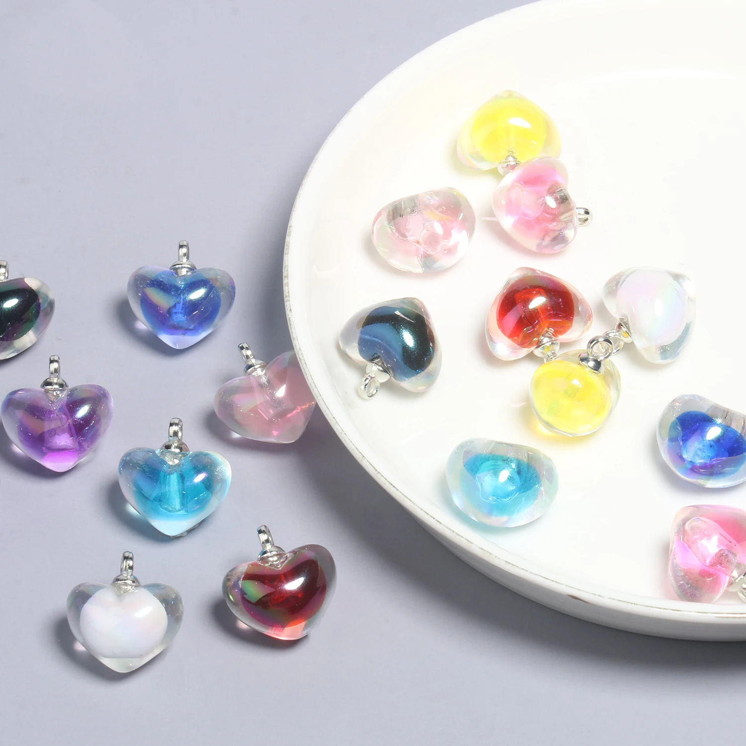 10pcs 19x18mm AB Color Acrylic Charms Love Heart Charms Pendant for Jewelry Making Diy Keychain Bracelets Necklaces Accessories