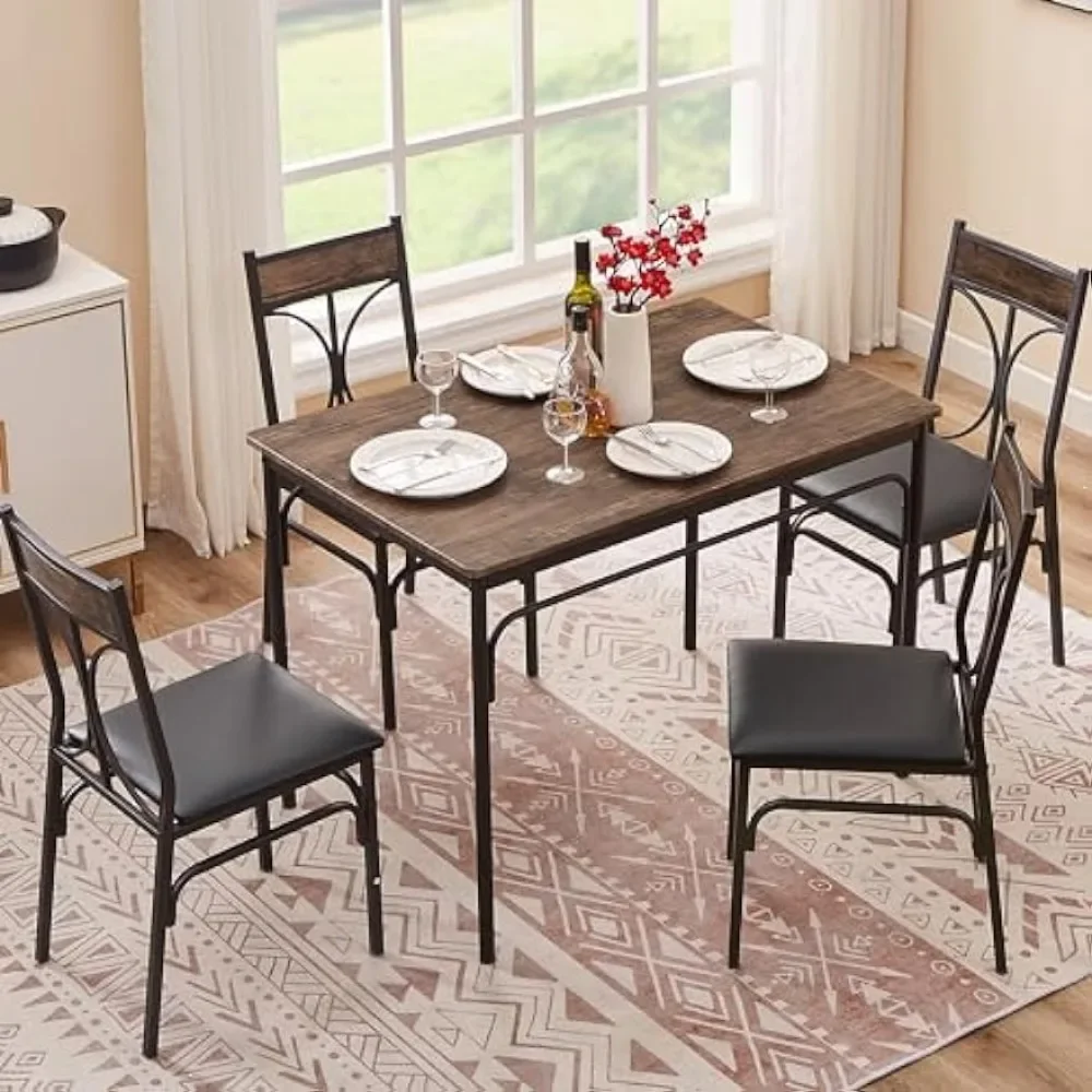 5 Piece Kitchen Table Set for Dining Room,Dinette,Breakfast Nook,Industrial Style, Seating for Four, Retro Brown