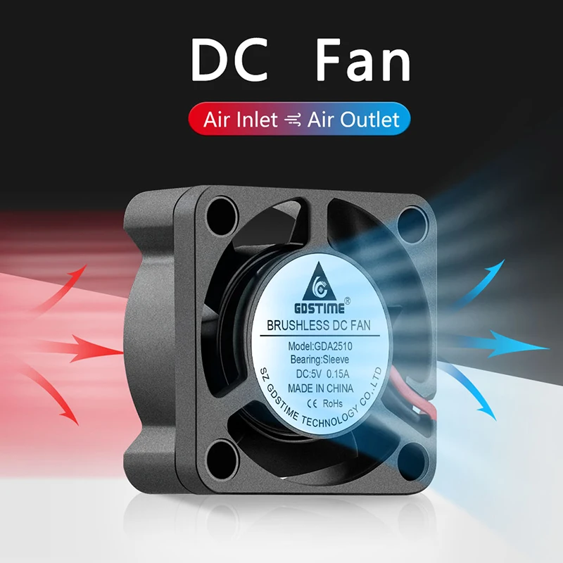 Gdstime 2PCS 25MM DC 24V 12V 5V Sleeve/Dual Ball 2510 Cooler 25x25x10mm 2PIN & Dupont Centrifugal DC Cooling Axial Fan