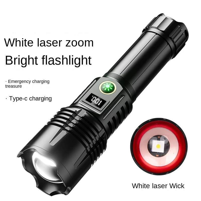 High Power Strong Light Long Range LEP Flashlight USB Charging 26650 Lithium Battery Outdoor Telescopic Zoom Super Bright Torch