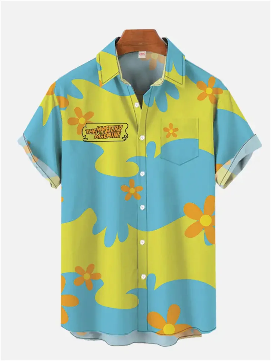Men's summer new 3D printed cartoon small pattern Hawaiian shirt casual printed floral short-sleeved Hawaiian tropical top