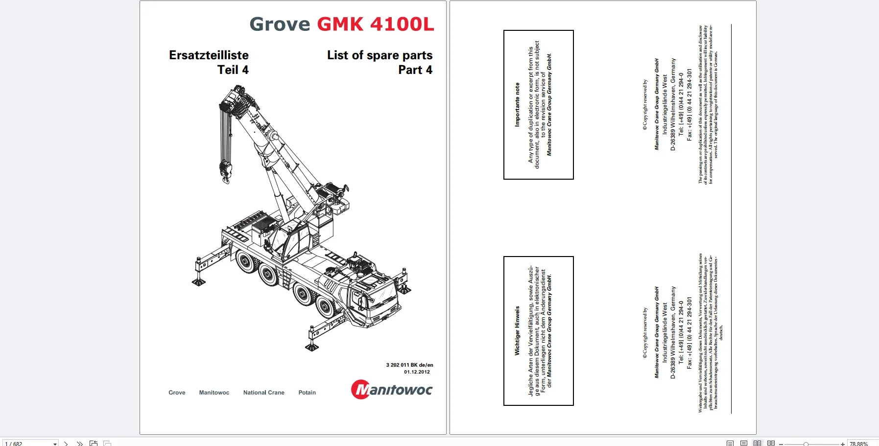 Grove Crane 17.1 Gb GMK Series Collection Parts Manual PDF