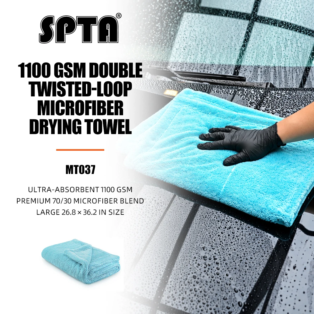 spta-マイクロファイバー製-ドライタオル-1100gsm-プレミアムダブルツイストループ-70-30混紡。自動車、トラック、suvの清掃に最適。傷つきにくい素材を使用。