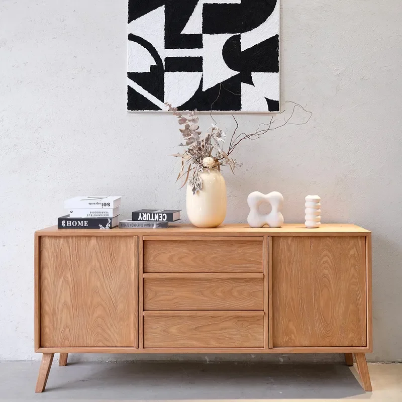 For Solid Wood Bucket Cabinet Ash Wood Log with Drawer Tenon and Mortise Storage Cabinet Entrance Locker Side Cabinet
