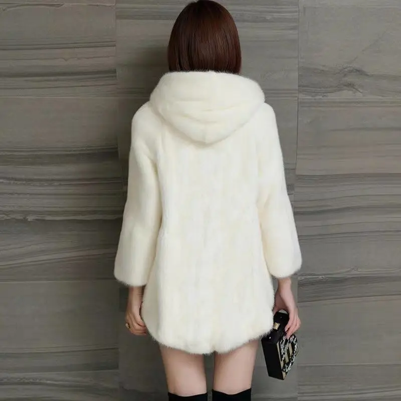 NEW Autumn Winter Women Faux Fur Coat Mid-length Hooded Imitation Mink Velvet Coat Loose Size Thicken Warm Female Fur Jacket 4XL