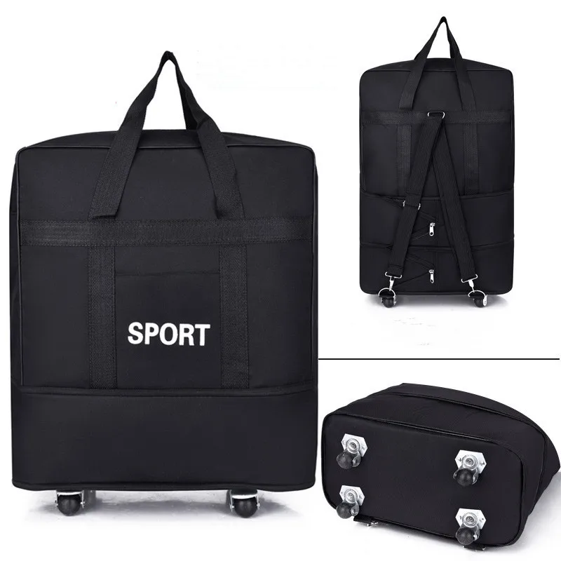 

2023 New Luggage Bag With Wheels Expandable Folding Oxford Trolley Suitcase Travel Bag Weekend Trip Airplane Luggage Storage Bag