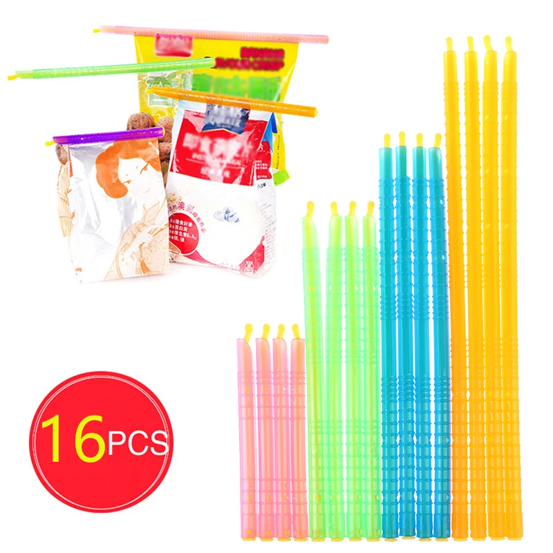 

16 Pack Seal Lock Stick Food Seal Storage Bag Clip Food Seal Stick Plastic Rod Seal Clip Home Kitchen Gadgets Reusable