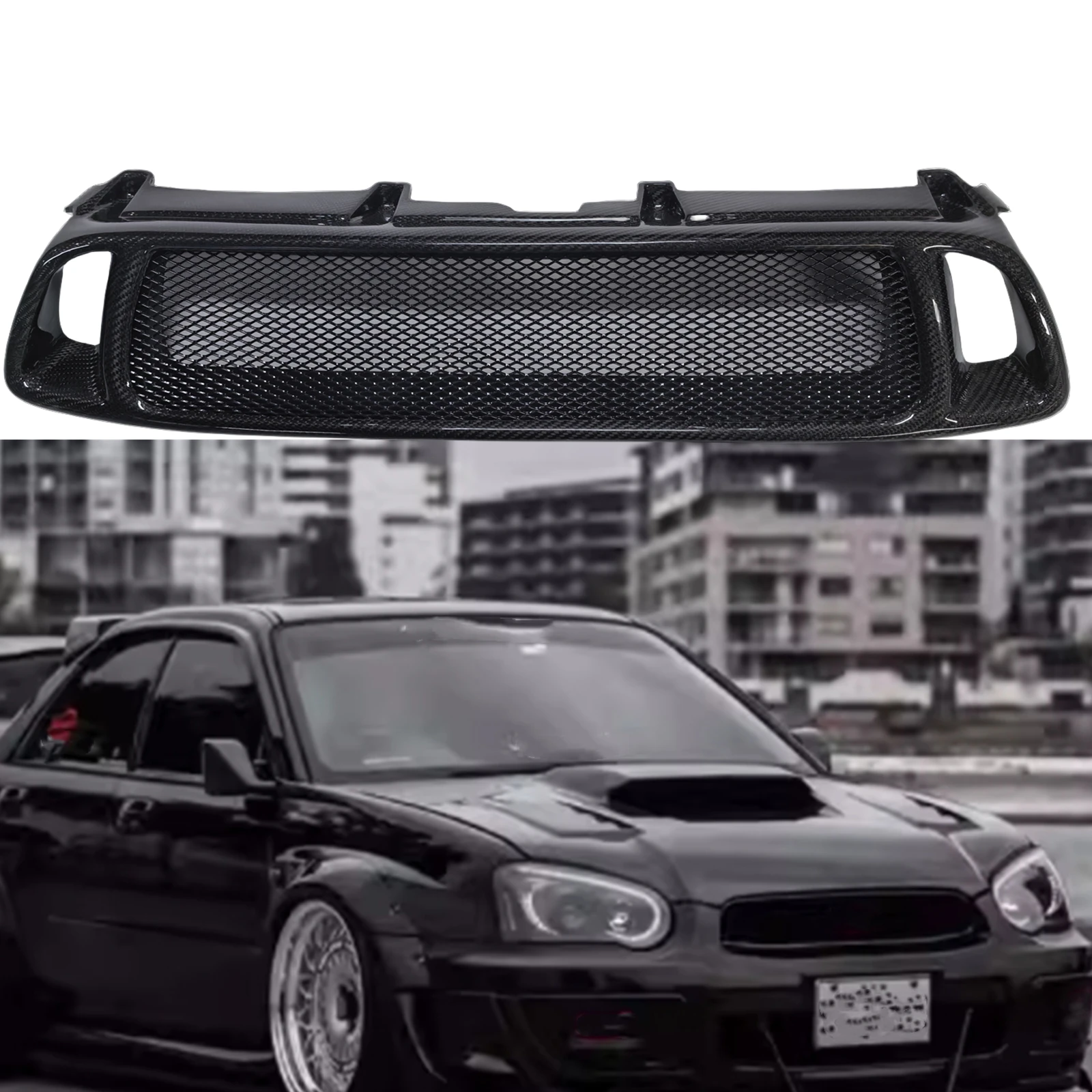 Front Grille Racing Grill For Subaru Impreza 8th 2004-2005 Honeycomb Style Fiberglass/Real Carbon Fiber Upper Bumper Hood Mesh