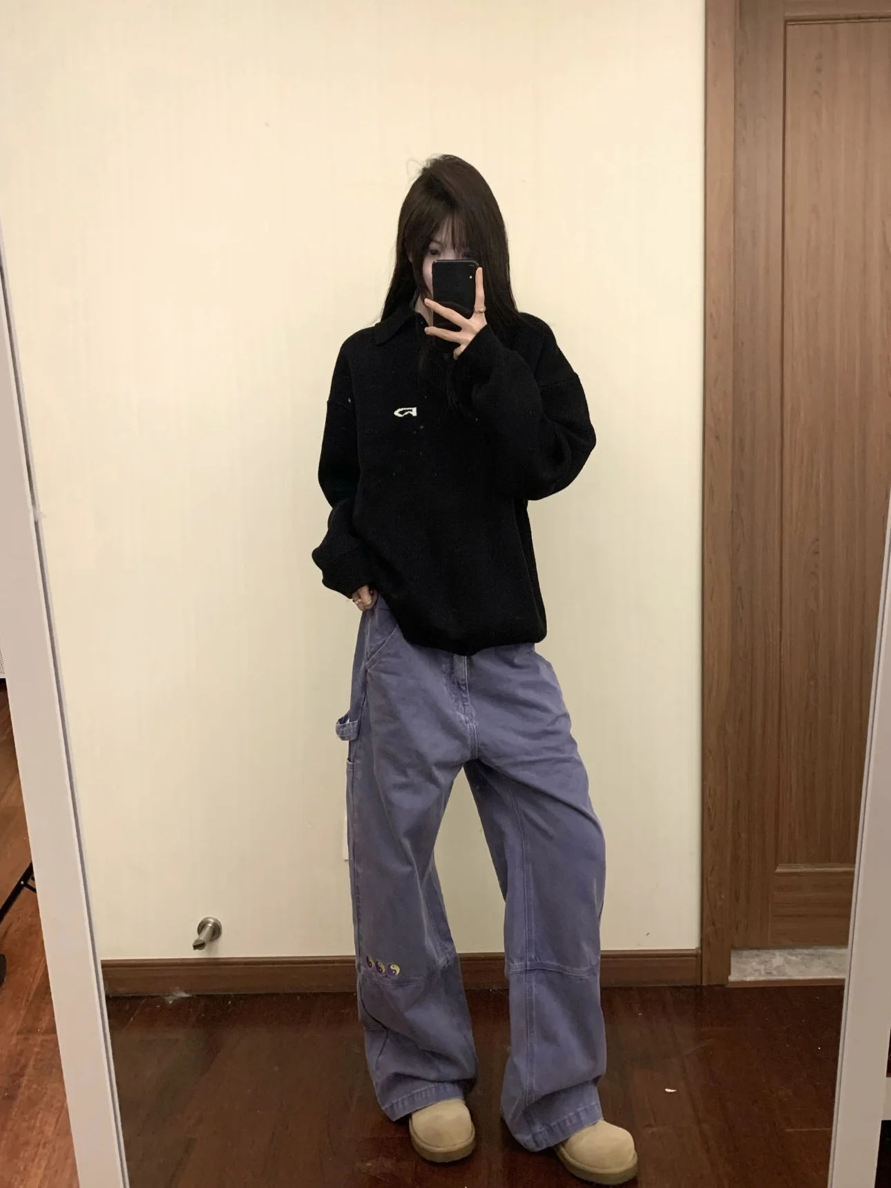 

Blue Waed Wide Leg Pants Men's Loose Casual Trousers Vintage Street Sle Polyester Fiber Straight Cut Autumn Winter Faion