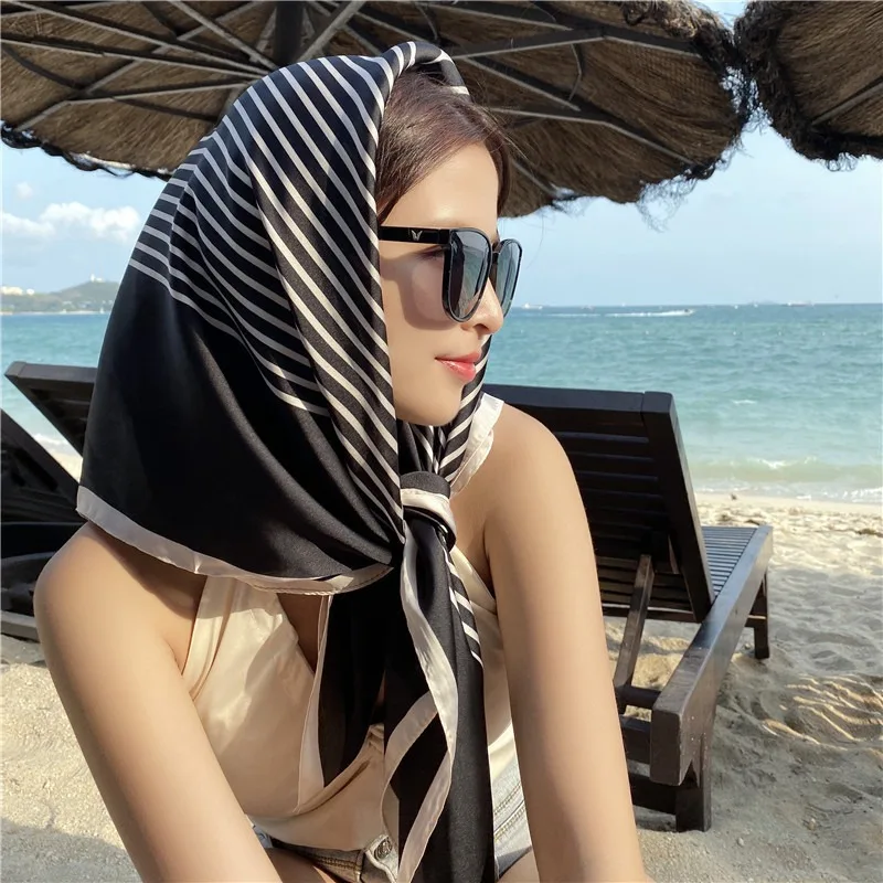 

Scarf Women Kerchief 2022 Summer Luxury Brand Female Beach Stoles Echarpe Satin Headband Shawl Wraps Bandana