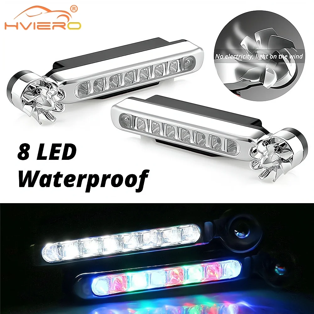 

2X Wind Powered Car DayTime Running Lights 8LED Rotation Fan Daylight No Need External Power Supply Auto Decorative Lamp DRL Led