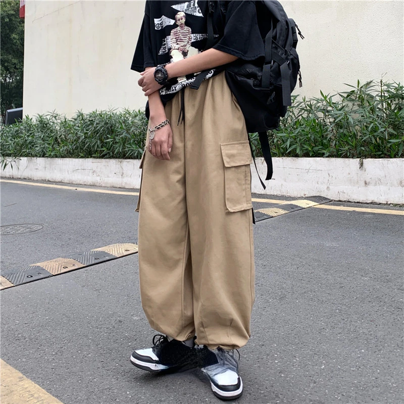 Young Men's Spring Day Pants Retro Design Shackle Foot Cargo Casual Pants Loose High Waist Straight Leg Wide Leg Pants S-3XL