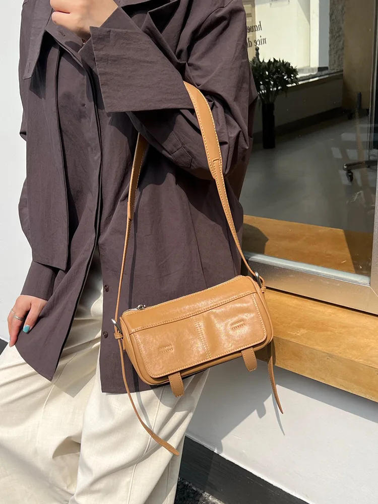 

FIRMRANCH 2026 New Soft Vegetable-Tanned Cowhide Casual Women's Shoulder Crossbody Bag Square Camera Purse