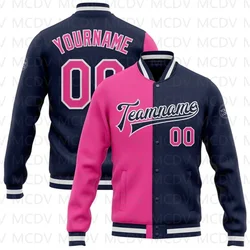 Benutzer definierte Marine rosa-weiß Bomber Full-Snap Uni Letterman Split Fashion Jacke