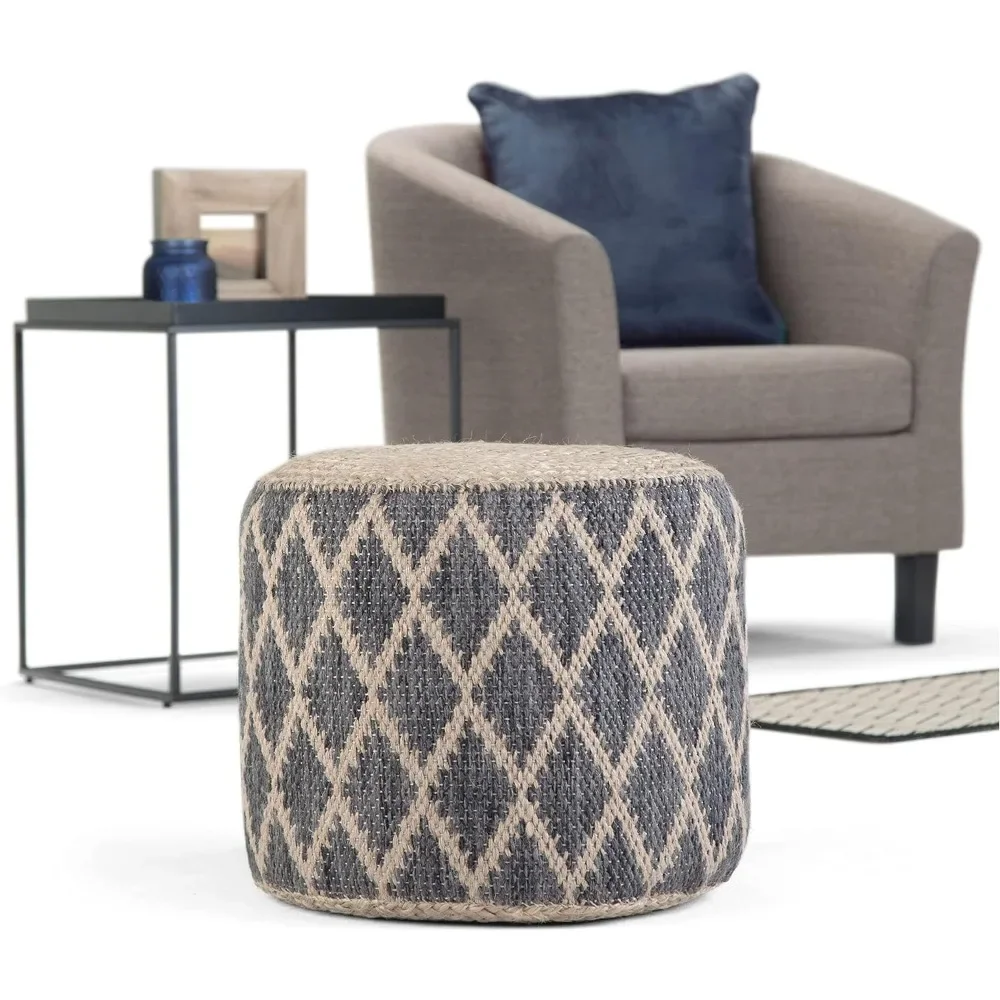 

Foot stool with gray soft cushion, natural woven jute and cotton, suitable for small stools in living rooms and bedrooms