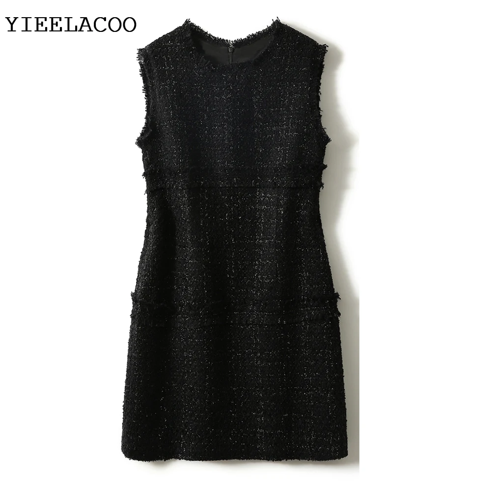 

vestido elegante festa spring/autumn women's sleeveless mini-dress ladies bright wire braided one piece classic tweed dress