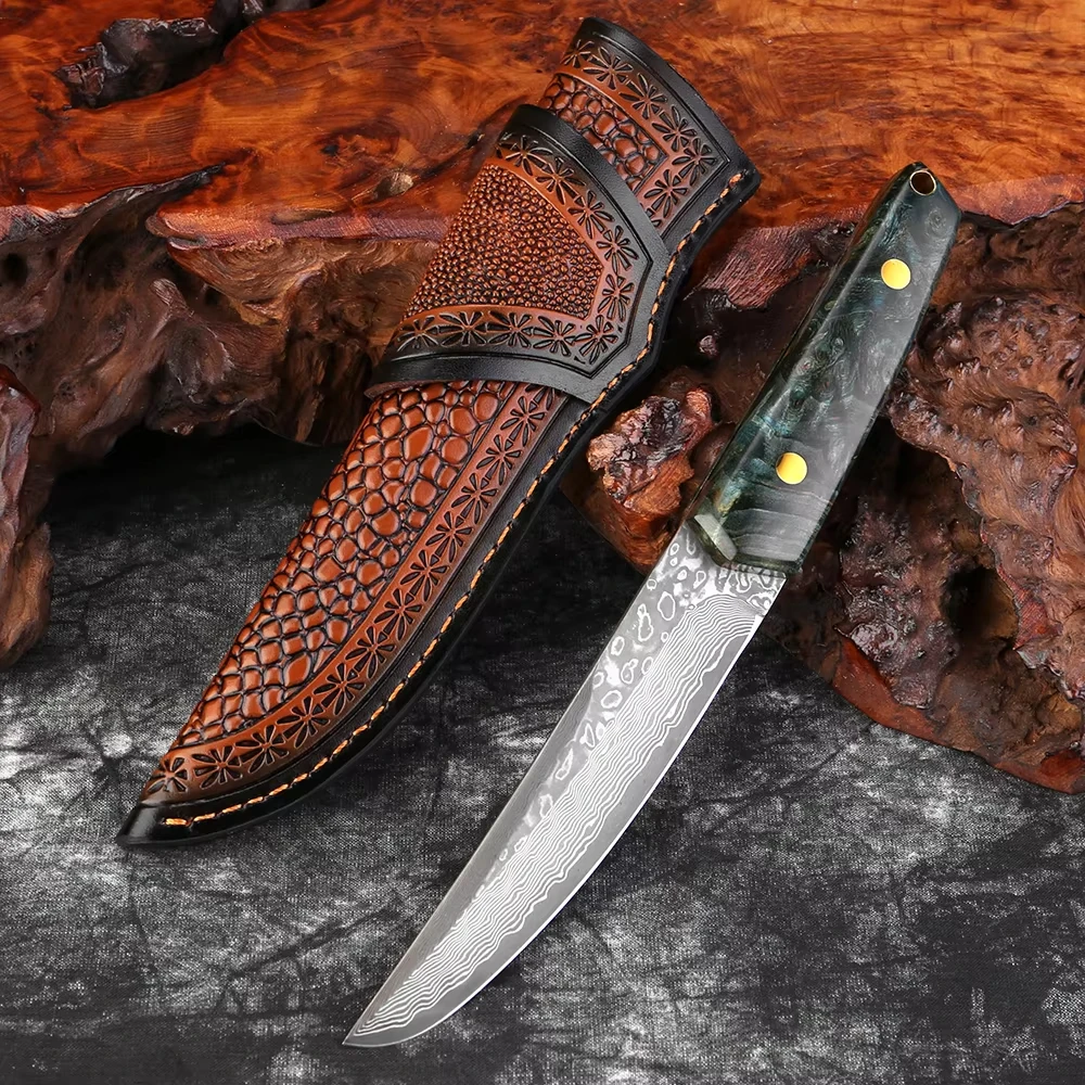 

67-Layer Forged Damascus VG10 Steel Core Utility Knife Kitchen Meat and Vegetable Cutter Stabilized Wood Handle with Sheath