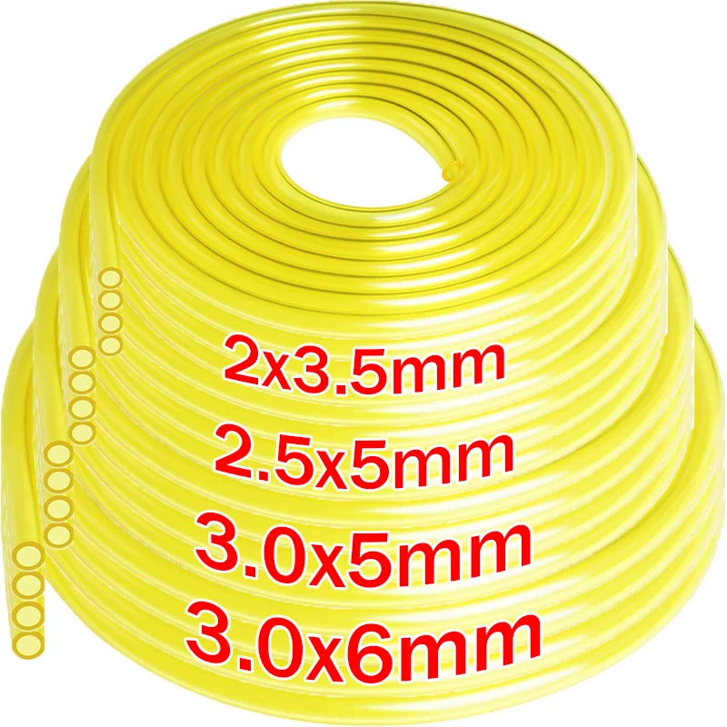 Conjunto de Mangueiras Amarelas para Combustível 2x3.5/2.5x5/3x5/3x6mm, Tubo de Gás para Motosserra, Roçadeira, Soprador, Acessórios para Ferramentas Elétricas de Jardim